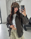 Hazel loose-fit pocket leather jumper