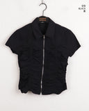 Pave pleated shirring two-way nylon short sleeve jacket