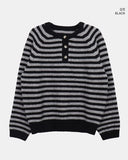 Hira Round Henley Neck Button Stripe Knit