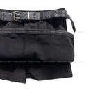 Starry Washed Cargo Denim Skirt Pants (+Belt Set)