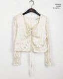 [MADE] Desop satin pleated ribbon string two-way blouse