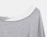 Elan Color Matching Shirring One-Shoulder Long-Sleeve T-Shirt