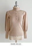 Levin Puff Pearl Button Frill Lace Turtleneck Knit
