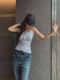 Folded ribbed snap sleeveless shirt