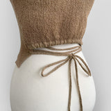 Punching Strap Ribbon Point Crop Short Sleeve Knit