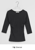Onepie U-neck/V-neck Side Shirring Three Quarter Sleeve Tee