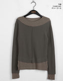 Ratzen Color Matching Layered Cut Round Long Sleeve T-Shirt