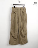 Carburn incision pocket key ring pintuck shirring two-way long wide jogger pants