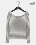 Edet Stripe Slim Off-Shoulder Long-Sleeved T-Shirt
