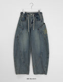 [unisex] Abus embroidery denim wide balloon pants