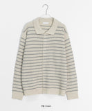 [unisex] Hentini Stripe Collar Button Over Knit Cardigan