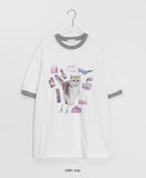 [unisex] Sosense Cat Print Color Matching Over Short Sleeve Tee