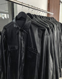 Pocket Detail Overfit Leather Shirt
