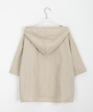 Ruike Linen Ribbon Hood Short Sleeve Cardigan - Linen 55