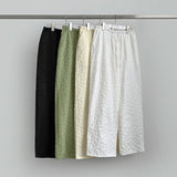 Fluffy Flower Embossed Banding Wide Pants