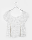 Luna Dot Shirring Puff Short Sleeve Blouse