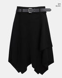[Belt SET] Even Unbalanced Midi Wool Skirt