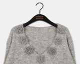 Huner Vintage Flower Loose Fit Off-Shoulder Knit