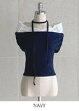 [Strap set] Mille Shirt Layered Off-Shoulder Shirring Knit