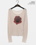 Kiving See-Through U-Neck Cosmos Flower Long Sleeve T-Shirt