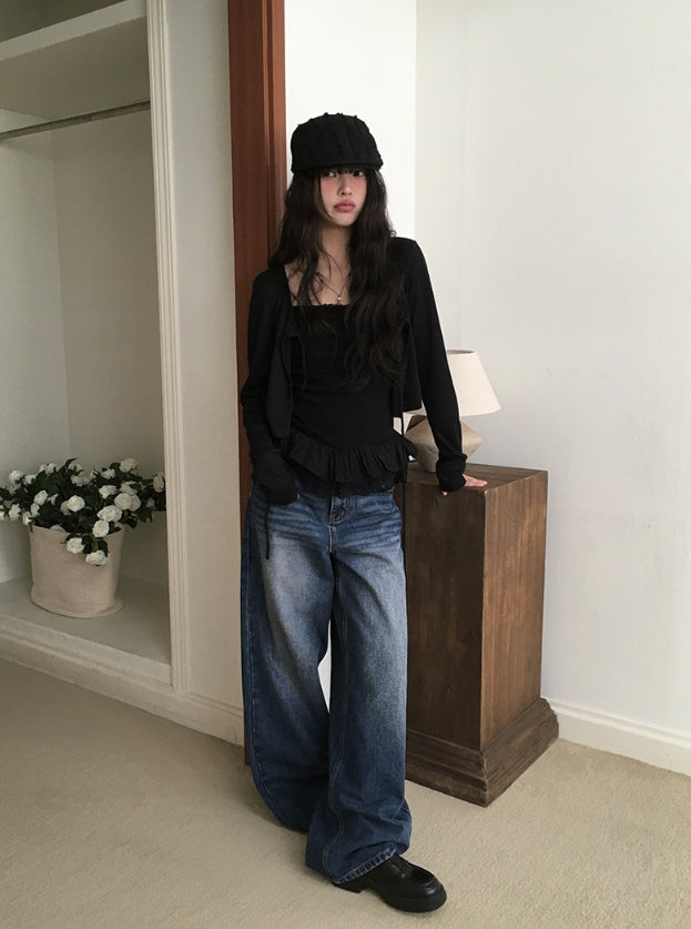 【Anyone more】Rickle Summer Wide Denim Washing Pants Anyone more (エニワンモア) -リックルサマーワイドデニム