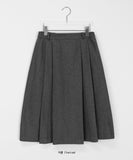 Chocoi banding wool pleated midi skirt
