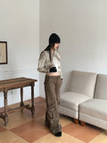 Zuri Y2K Washing Suede Cargo Back Banding Long Wide Pants
