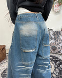 Loose cat-washed pocket denim pants