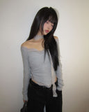 [Scarf Set] Kimen Lace Brushed Crop Long Sleeve T-Shirt