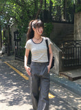 Nere Rivet Side Slit Wide Cotton Pants