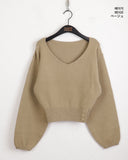Bien off-shoulder two-way button open V-neck long-sleeved knitwear