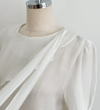 Love It Tie Diagonal Frill Puff Blouse