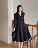 [PREMIUM] Piel Puff Collar Jacquard Long One Piece (Belt Set)