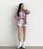 Soft check loose fit long sleeve shirt