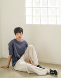 Slub Half U-Neck Short Sleeve T-Shirt