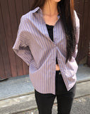 [MADE] Kael Color Matching Stripe Loose Fit Long Sleeve Shirt