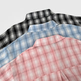 Color Matching Check Pastel Tone Loose Fit Long Sleeve Shirt