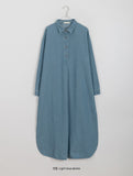 Torom Half Open Denim Collar Long One Piece