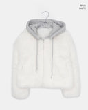 Hoa color matching hooded zip-up fur jacket