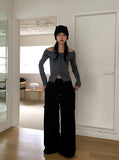 Mada Fleece Side Pintuck Snap Button Two-Way Banding Long Wide Jogger Pants