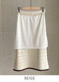 [Knit Two-Piece] Cel Openwork Collar Color Matching Knit Long Skirt