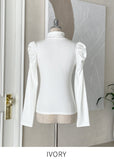 [Spanjjangjjang] Keppel Shirring Half-Neck Fleece T-Shirt