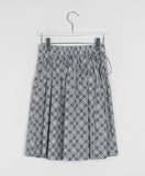 Loleul check banding strap pleated midi skirt