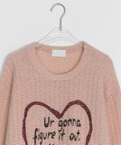[unisex] Poneki heart printing mesh over knit tee
