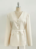 Illy V-neck No Collar Jacket (Belt set)