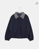 Puzzing Color Matching Check Pattern Collar Cotton Long Sleeve Jacket