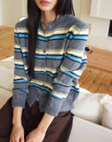 Runley Striped Shibori Round Neck Long Sleeve Cardigan