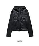 [LANARCH] Noble Leather Pocket Hooded Zip-Up