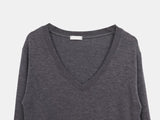 Sheen Layered Shirring V-Neck Long Sleeve T-Shirt