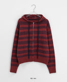Feltenden Stripe Knit Hood Zip-Up Cardigan